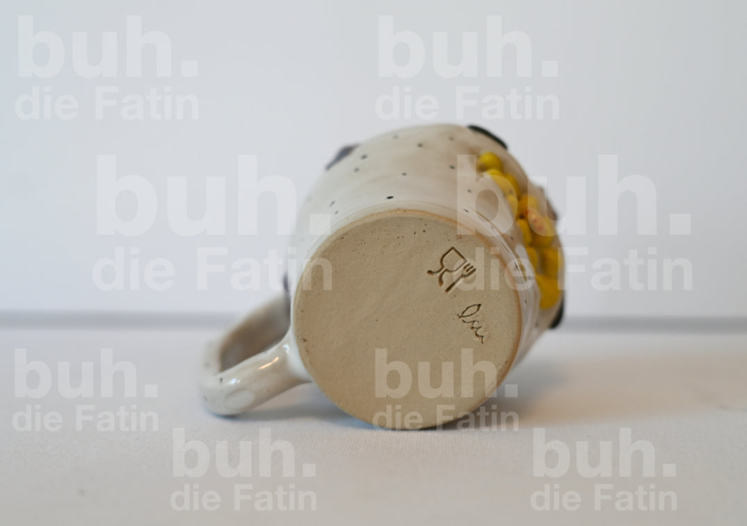 Monstertasse in weiß mit Lila – handgefertigtes Unikat mit Charakter - 255ml