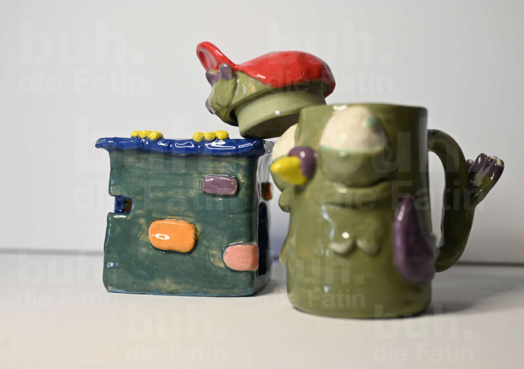 Monstertasse mit Stövchen - handgefertigtes Unikat mit Charakter - 350 ml