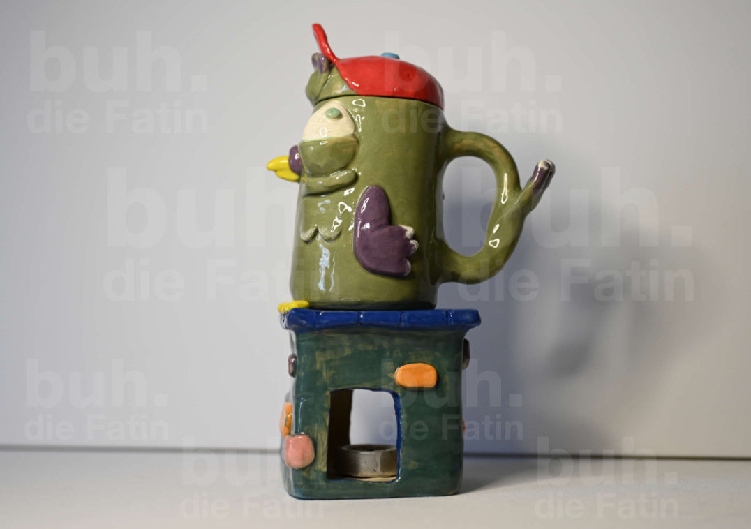 Monstertasse mit Stövchen - handgefertigtes Unikat mit Charakter - 350 ml