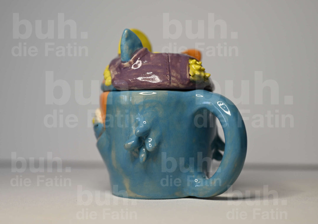 Monstertasse mit Deckel - handgefertigtes Unikat mit Charakter - 250 ml