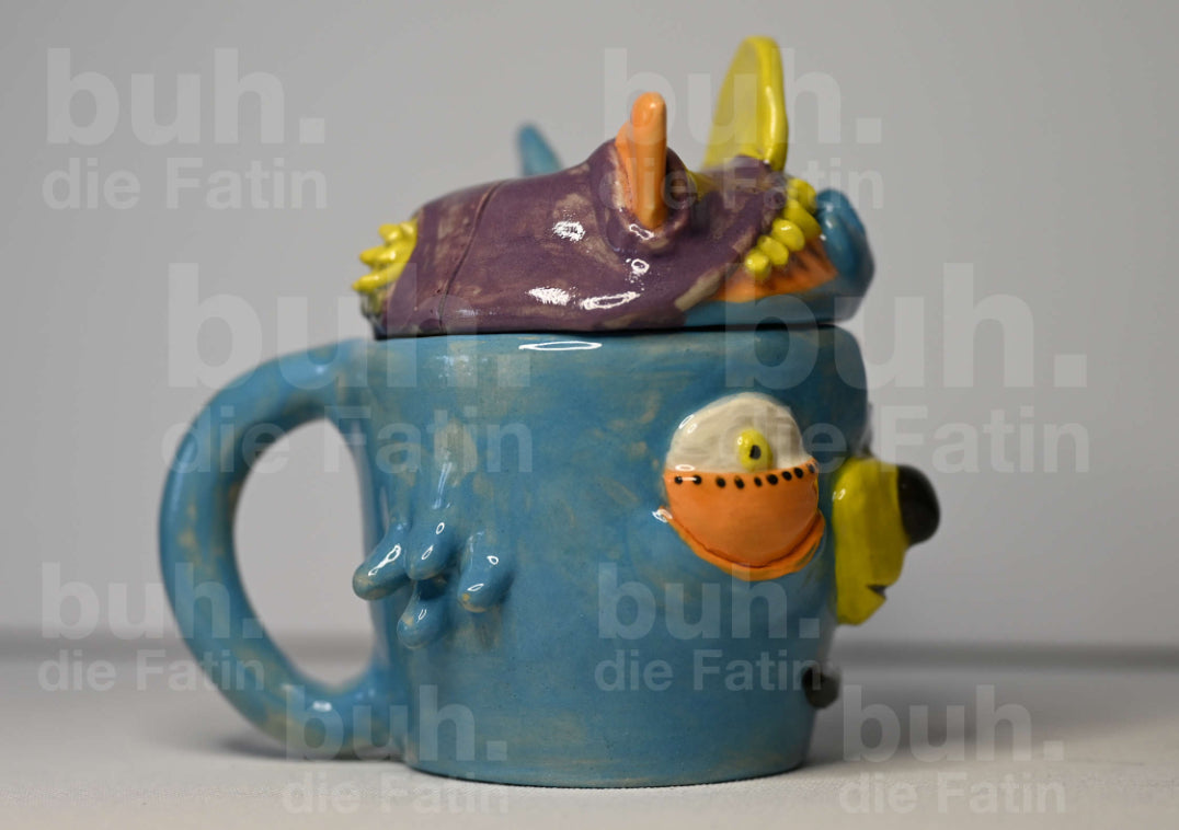 Monstertasse mit Deckel - handgefertigtes Unikat mit Charakter - 250 ml