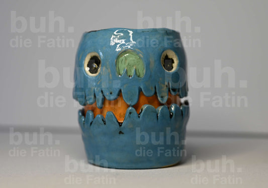 Blaue fröhliche Monstertasse - handgefertigtes Unikat mit Charakter - 350 ml